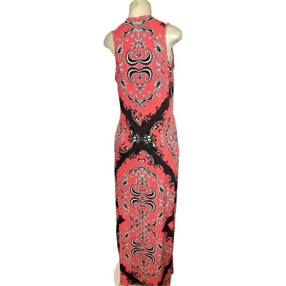 Donna Morgan 12 Coral-Brown Floral Print Scoop Neckline Sleeveless Maxi Dress - Picture 4 of 6